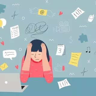 cartoon of overwhelmed woman