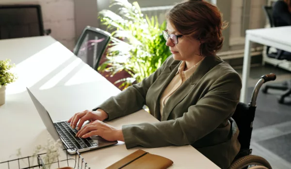 Woman working on laptop
