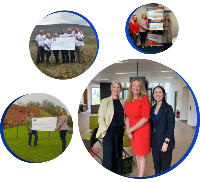 Collage of photos of HR2day team members engaging in charity work