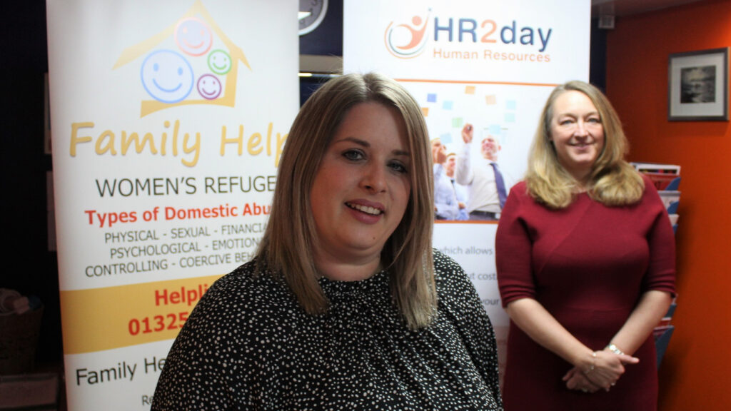Nicky Jolley meeting with representative from Family Help charity